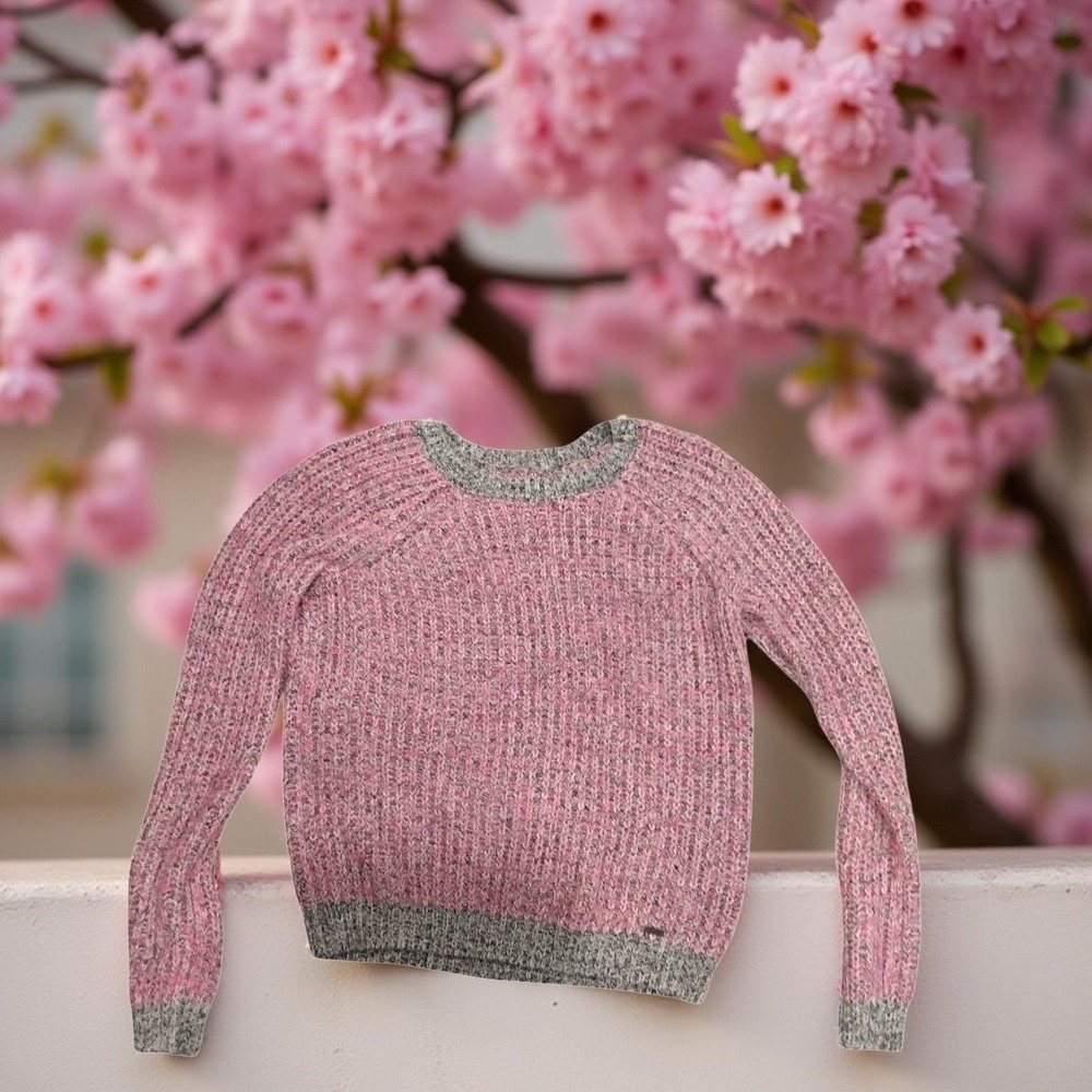 Abercrombie Fitch Pink Grey Marled Sweater Long Sleeve Crew‎ Neck Women's - L